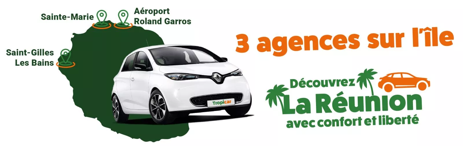 Location de voiture Réunion - situation des 3 agences Tropicar